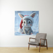 Santa Hat Bunny Tapestry Wandkleed (In situ)