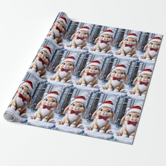 Santa Hat Bunny Wrapping Paper Cadeaupapier (Uitgerold)