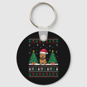 Santa Hat Cairn Terrier Hond Xmas Tree Lights Ugly Sleutelhanger