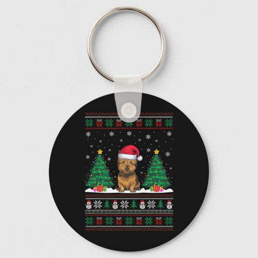 Santa Hat Cairn Terrier Hond Xmas Tree Lights Ugly Sleutelhanger (Voorkant)