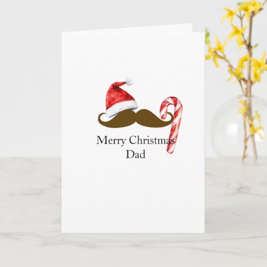 Santa Hat Candy Cane Brown Mustache Dad Christmas Kaart (Gele Bloem)