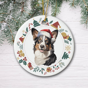 Santa Hat Cardigan Welsh Corgi Kerstkrans Keramisch Ornament