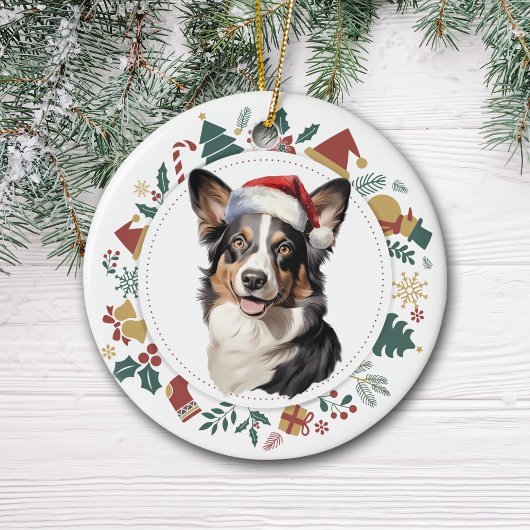 Santa Hat Cardigan Welsh Corgi Kerstkrans Keramisch Ornament