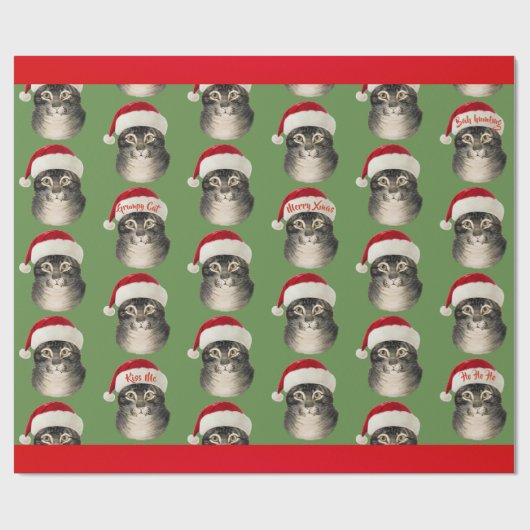  Santa Hat Cat Art Cadeaupapier (Vlak)