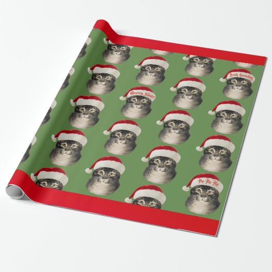  Santa Hat Cat Art Cadeaupapier (Uitgerold)