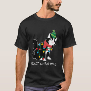 Santa Hat Cat Meowy X Mas licht op Grappige Kerstm T-shirt