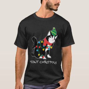 Santa Hat Cat Meowy X-Mas licht schitterende Kerst T-shirt