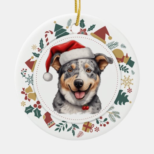 Santa Hat Cattle Dog Kerstmis Afbeeldingen krans Keramisch Ornament (Voorkant)
