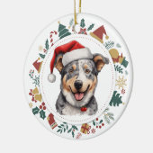Santa Hat Cattle Dog Kerstmis Afbeeldingen krans Keramisch Ornament (Links)