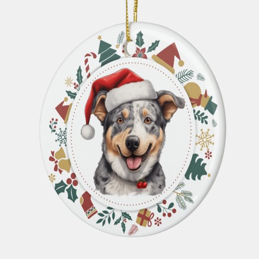 Santa Hat Cattle Dog Kerstmis Afbeeldingen krans Keramisch Ornament (Links)