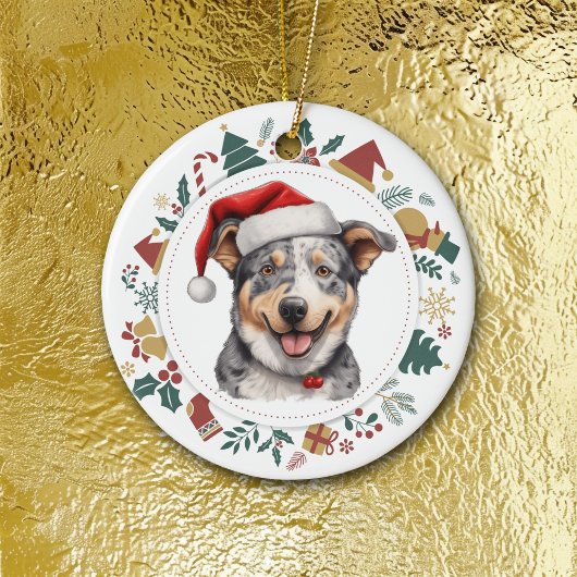 Santa Hat Cattle Dog Kerstmis Afbeeldingen krans Keramisch Ornament