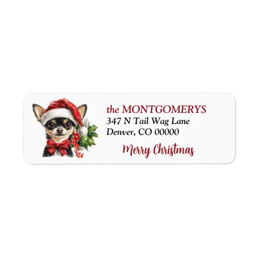 Santa Hat Chihuahua Christmas Return Address Etiket (Voorkant)