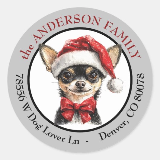 Santa Hat Chihuahua Dog Return Address Ronde Sticker (Voorkant)
