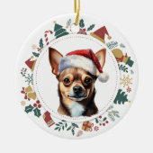 Santa Hat Chihuahua Hond Kerstkrans Keramisch Ornament (Voorkant)