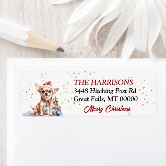 Santa Hat Chihuahua Hond Kerstmis Etiket (Insitu)