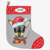 Santa Hat Chihuahua met Sneeuwvlok Border Grote Kerstsok (Voorkant)