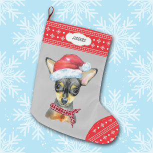 Santa Hat Chihuahua met Sneeuwvlok Border Grote Kerstsok