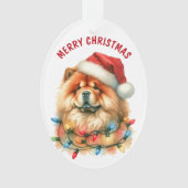 Santa Hat Chow Hond in Vakantie Licht String Ornament (voorkant)