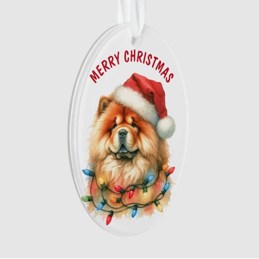 Santa Hat Chow Hond in Vakantie Licht String Ornament (voorkant)