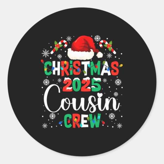 Santa Hat Christmas 2025 Cousin Crew Xmas Matching Ronde Sticker (Voorkant)