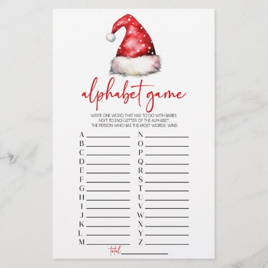 Santa Hat Christmas Alphabet Baby shower spel Briefpapier (Voorkant)