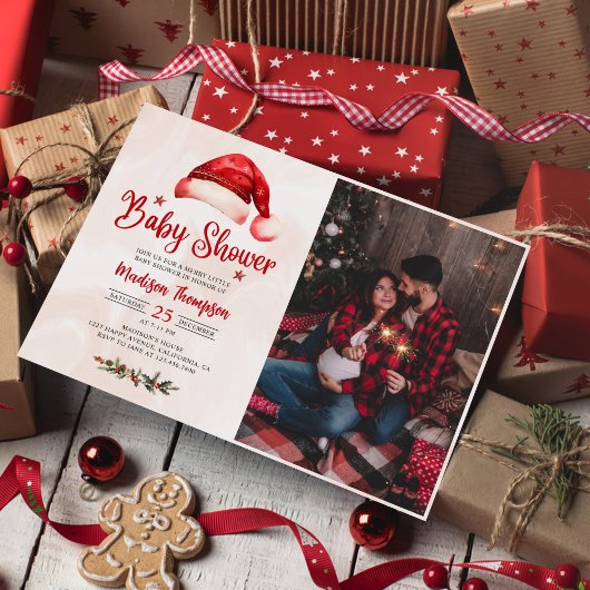 Santa Hat Christmas Baby shower Foto Kaart