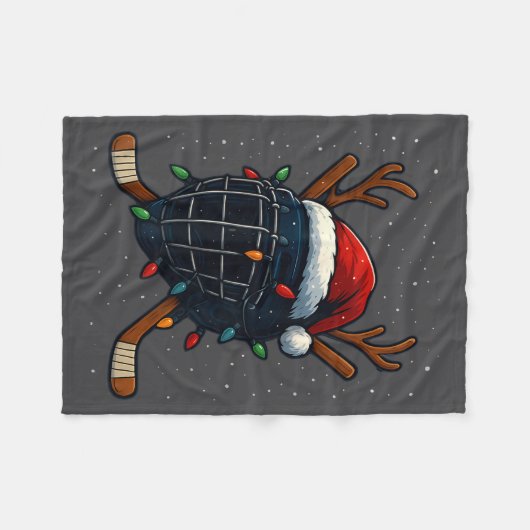 Santa Hat Christmas Ice Hockey Helmet Player Reind Fleece Deken (Voorkant (Horizontaal))