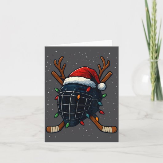 Santa Hat Christmas Ice Hockey Helmet Player Reind Kaart (Voorkant)