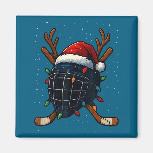 Santa Hat Christmas Ice Hockey Helmet Player Reind Magneet (Voorkant)