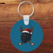 Santa Hat Christmas Ice Hockey Helmet Player Reind Sleutelhanger (Voorkant)