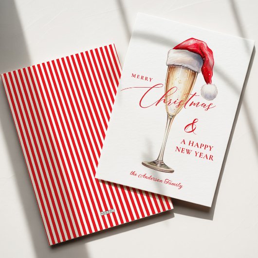 Santa Hat Christmas & New Years Flat Holiday Card Feestdagenkaart