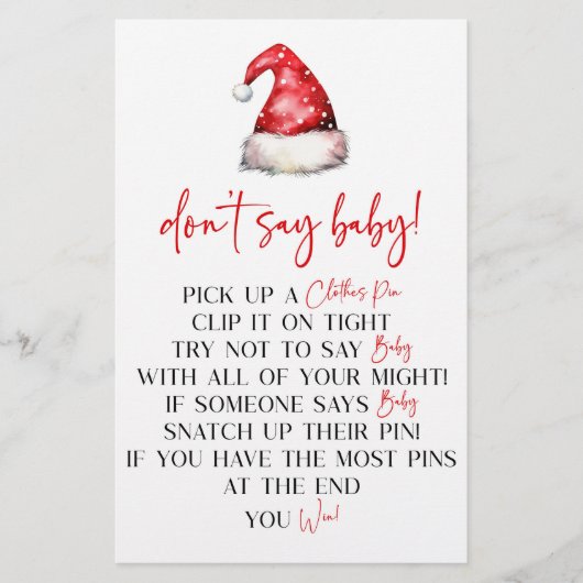 Santa Hat Christmas Niet Say Baby shower Spel Briefpapier (Voorkant)