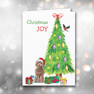 Santa Hat Cockapoo Dog en Holiday Tree Feestdagen Kaart