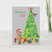 Santa Hat Cocker Spaniel en kerstboom Feestdagen Kaart (Voorkant)