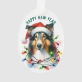 Santa Hat Collie Hond in Vakantie Licht String Ornament (achterkant)