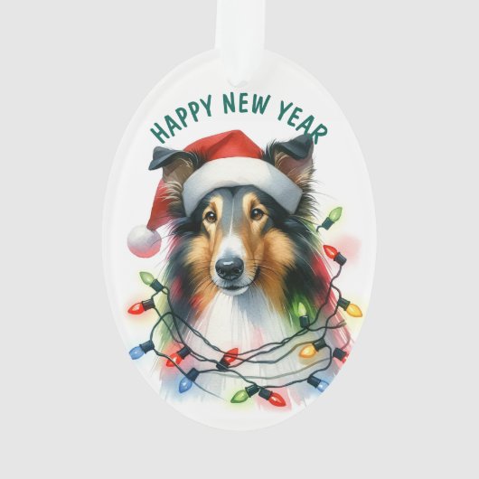 Santa Hat Collie Hond in Vakantie Licht String Ornament (achterkant)