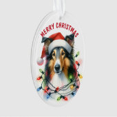Santa Hat Collie Hond in Vakantie Licht String Ornament (voorkant)