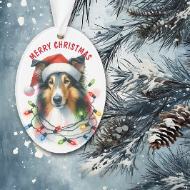 Santa Hat Collie Hond in Vakantie Licht String Ornament