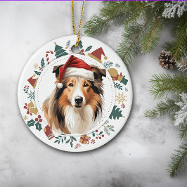 Santa Hat Collie Hondenvakantie Afbeeldingen krans Keramisch Ornament
