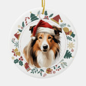 Santa Hat Collie Hondenvakantie Afbeeldingen krans Keramisch Ornament (Voorkant)