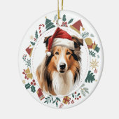 Santa Hat Collie Hondenvakantie Afbeeldingen krans Keramisch Ornament (Links)