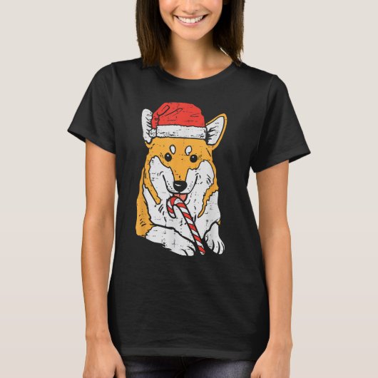 Santa Hat Corgi Hondenkerst T-shirt (Voorkant)