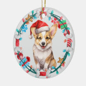 Santa Hat Corgi Puppy Botkrans Keramisch Ornament (Links)
