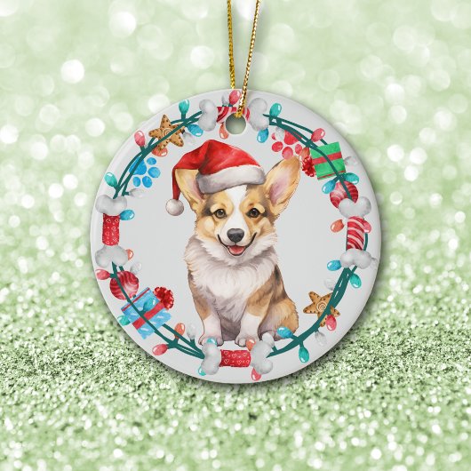 Santa Hat Corgi Puppy Botkrans Keramisch Ornament