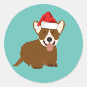 Santa Hat Corgi Ronde Sticker (Voorkant)