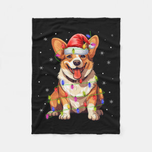Santa Hat Corgi Xmas Verlichting Corgi Dog Kerstmi Fleece Deken