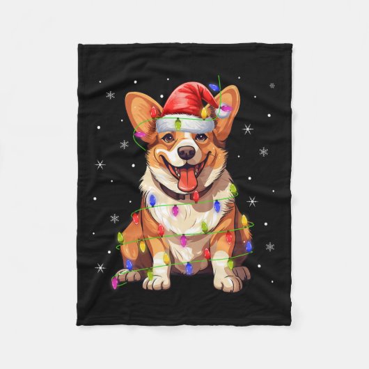 Santa Hat Corgi Xmas Verlichting Corgi Dog Kerstmi Fleece Deken (Voorkant)