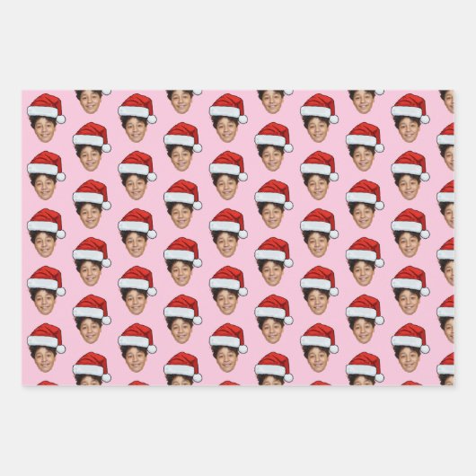 Santa Hat Custom Face Photo Christmas Gift Inpakpapier Vel (Voorkant 3)