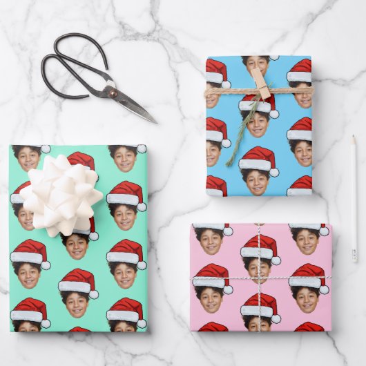 Santa Hat Custom Face Photo Christmas Gift Inpakpapier Vel (Voorkant)