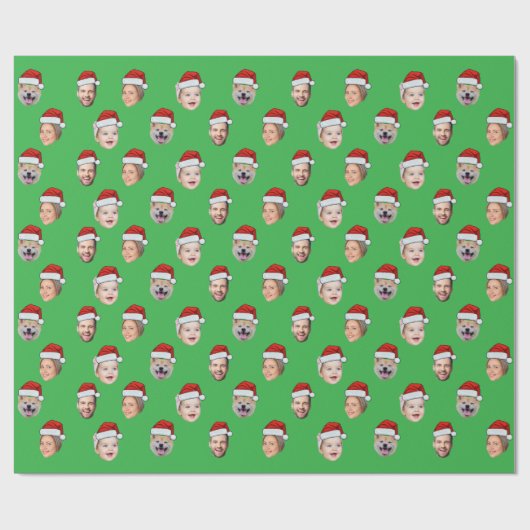 Santa Hat Custom Family Face 4 Foto's Kerstmis Cadeaupapier (Vlak)